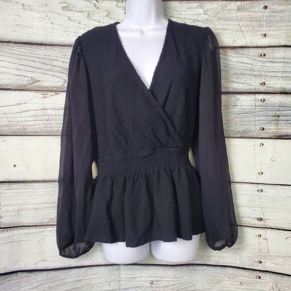 Maurices Women’s Black Long Sleeve Smocked Waist Peplum Blouse Size XXL - Picture 2 of 8